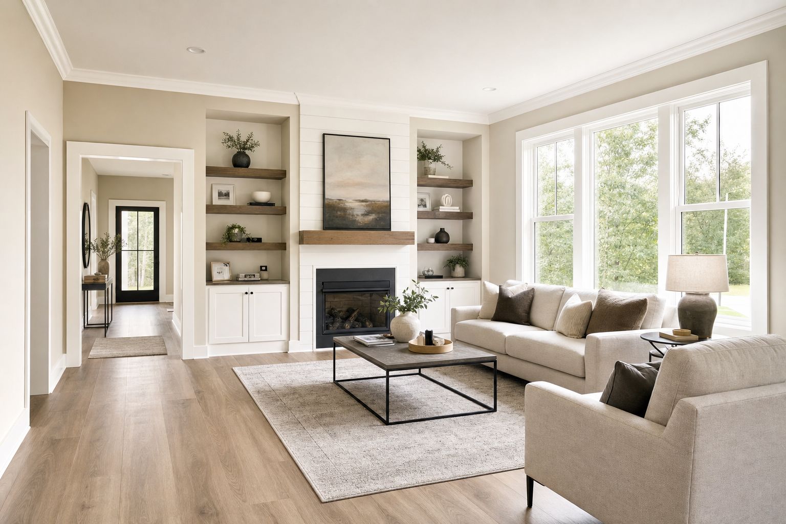Freshly renovated living room showcasing quality home improvement craftsmanship